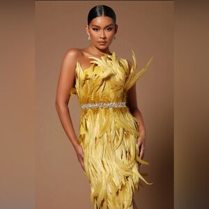 Feather Mini Dress Chartreuse